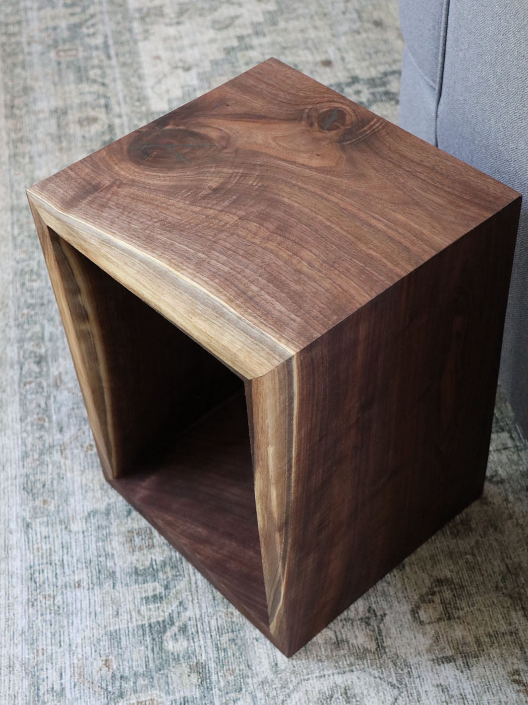 Complete Walnut Waterfall Cube Rectangle Side Table, Cuboid End Table Earthly Comfort Side Tables - 2