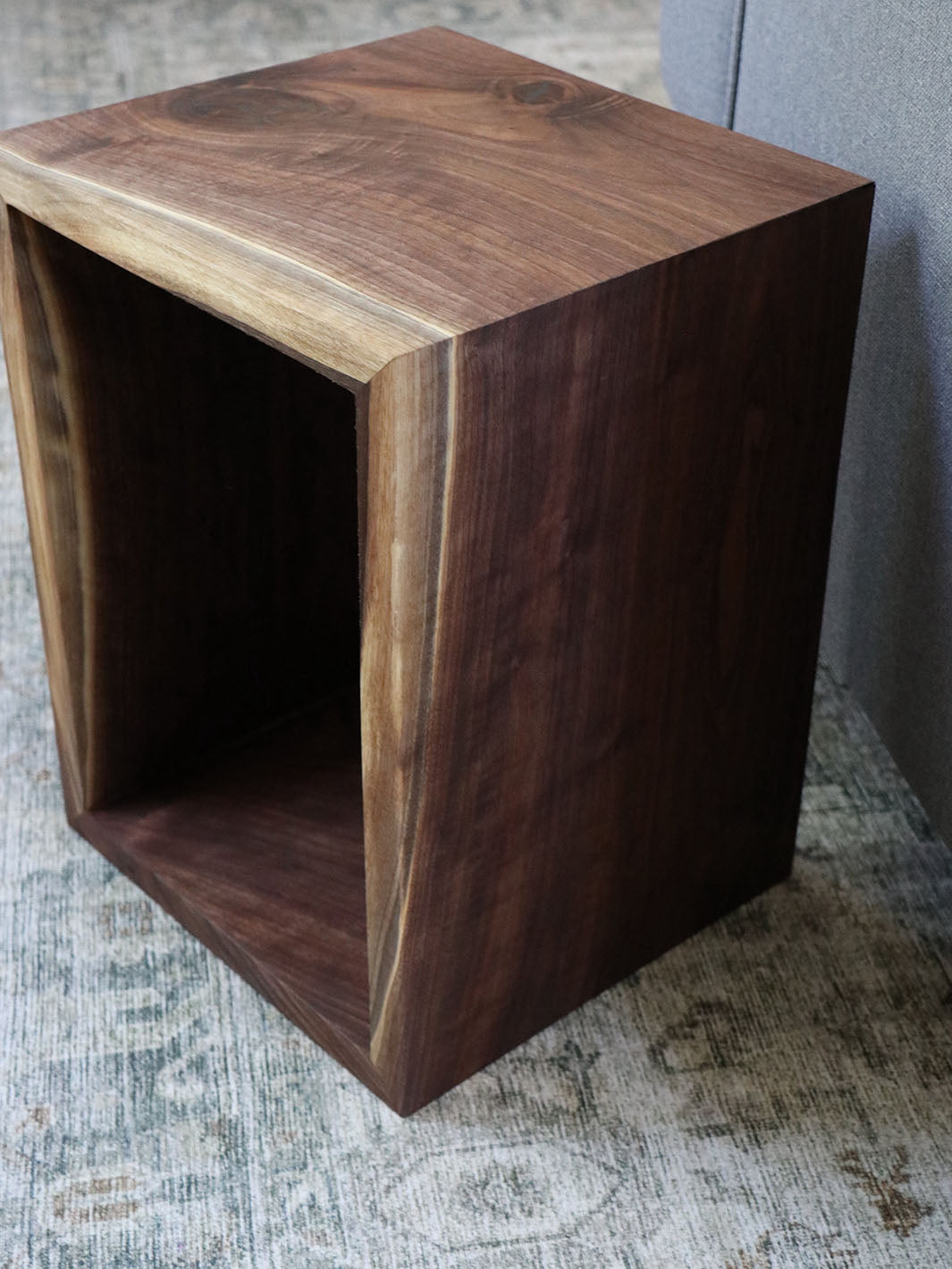 Complete Walnut Waterfall Cube Rectangle Side Table, Cuboid End Table Earthly Comfort Side Tables - 3