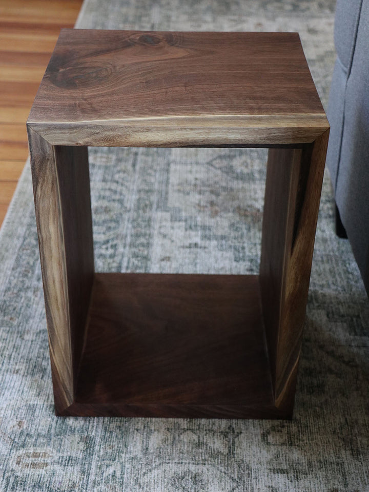 Complete Walnut Waterfall Cube Rectangle Side Table, Cuboid End Table Earthly Comfort Side Tables - 4