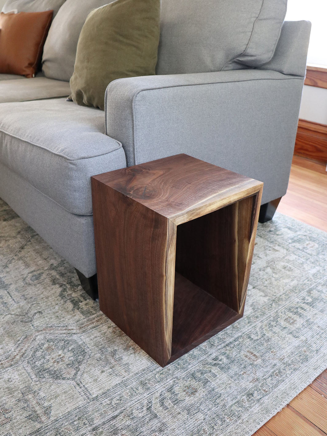 Complete Walnut Waterfall Cube Rectangle Side Table, Cuboid End Table Earthly Comfort Side Tables - 5