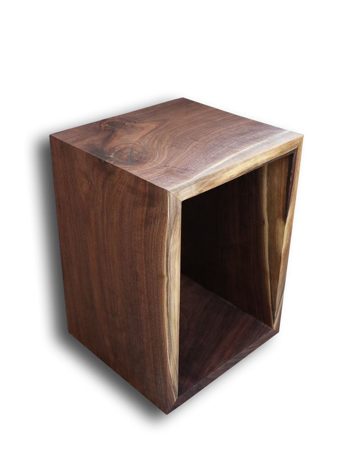 Complete Walnut Waterfall Cube Rectangle Side Table, Cuboid End Table Earthly Comfort Side Tables 