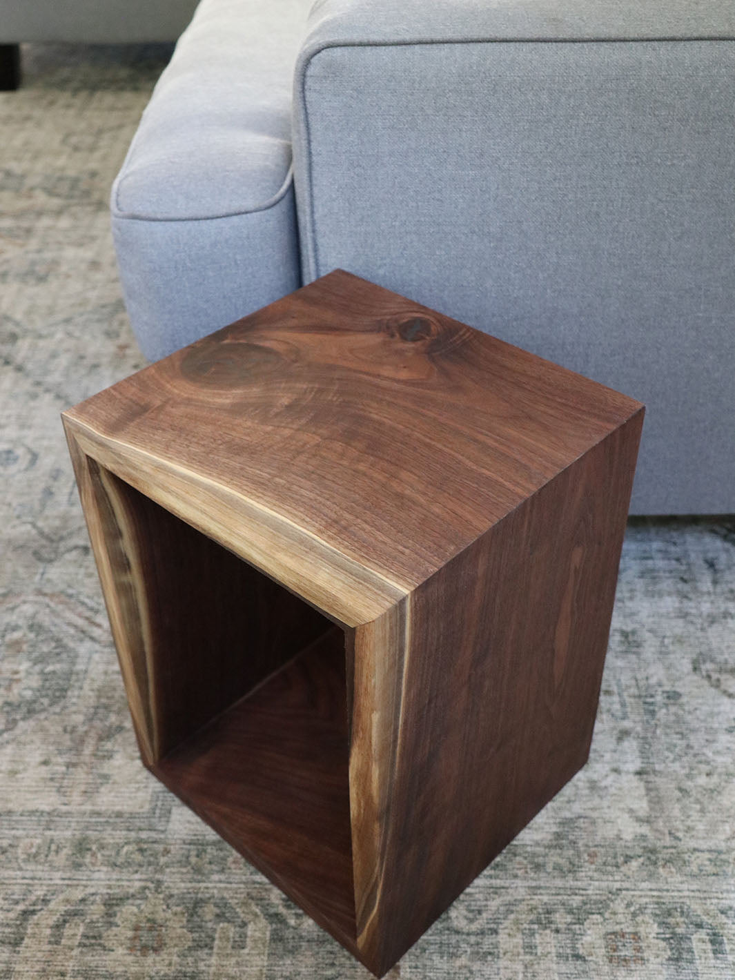 Complete Walnut Waterfall Cube Rectangle Side Table, Cuboid End Table Earthly Comfort Side Tables  - 6