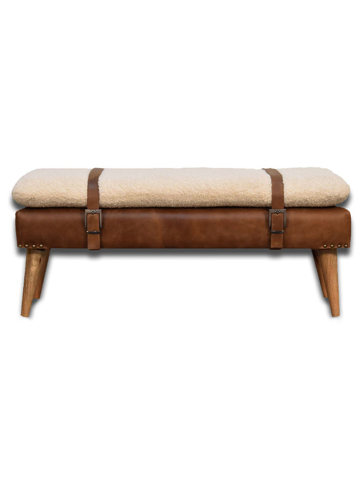 Boucle Buffalo Hide Leather Bench Artisan Furniture Benches IN3300-1