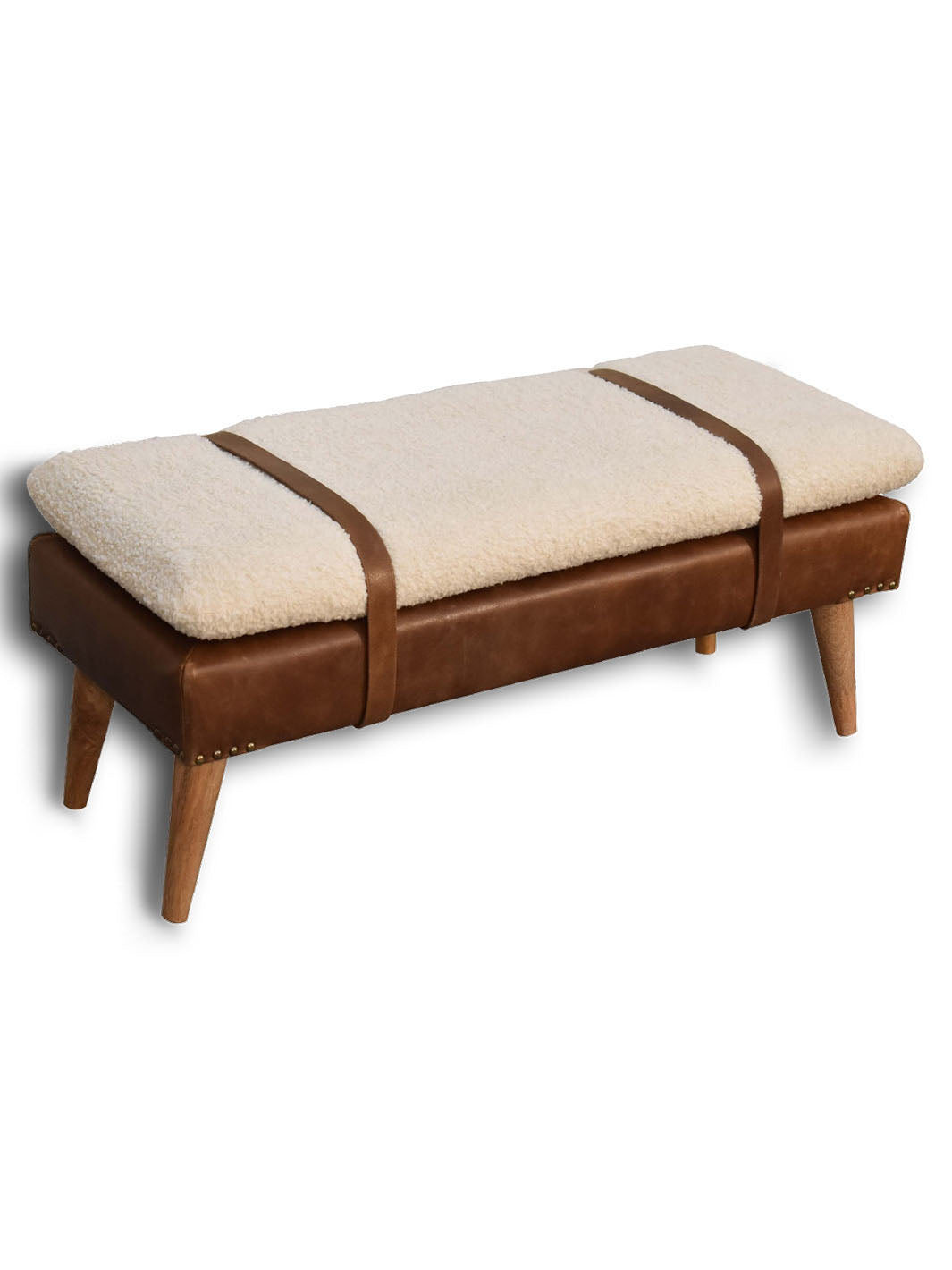 Boucle Buffalo Hide Leather Bench Artisan Furniture Benches IN3300