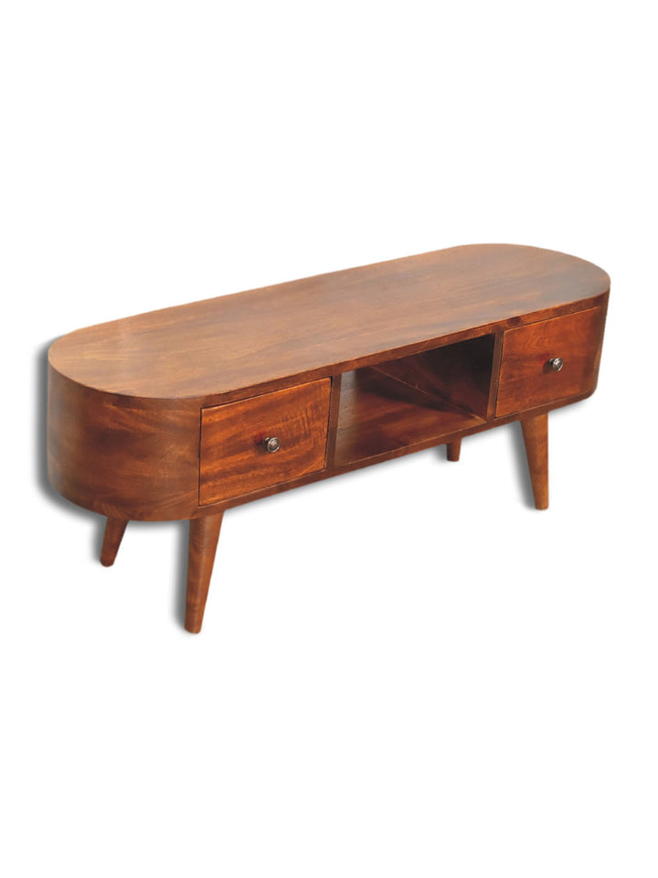 Chestnut Rounded Coffee Table with Open Slot Artisan Furniture  IN3315-1