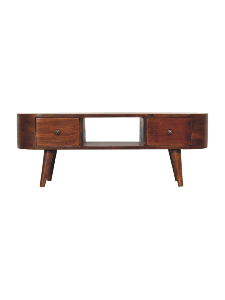 Chestnut Rounded Coffee Table with Open Slot Artisan Furniture  IN3315-2