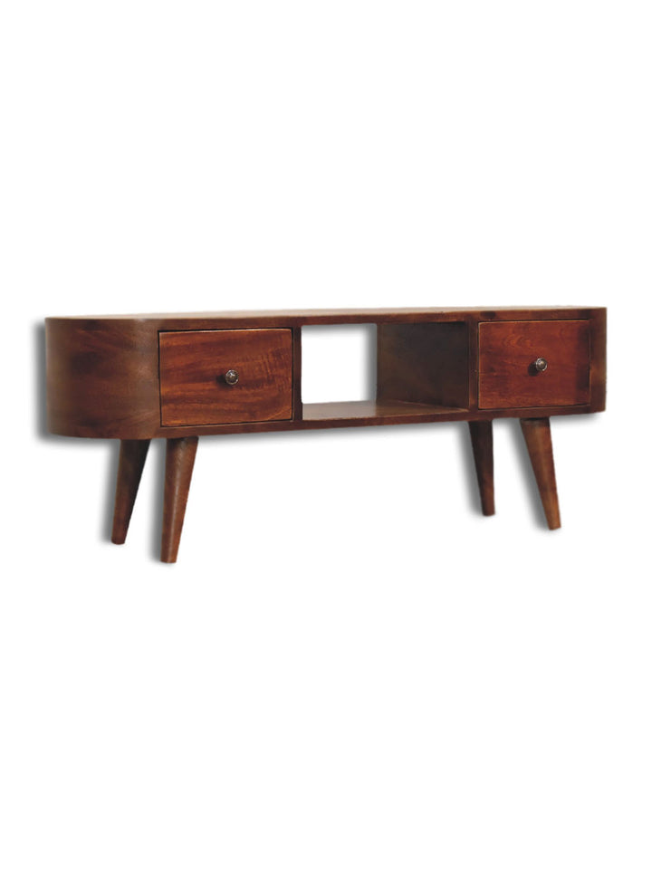 Chestnut Rounded Coffee Table with Open Slot Artisan Furniture  IN3315