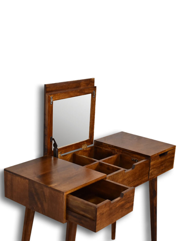 Chestnut Dressing Table with Foldable Mirror Artisan Furniture  IN3316-1
