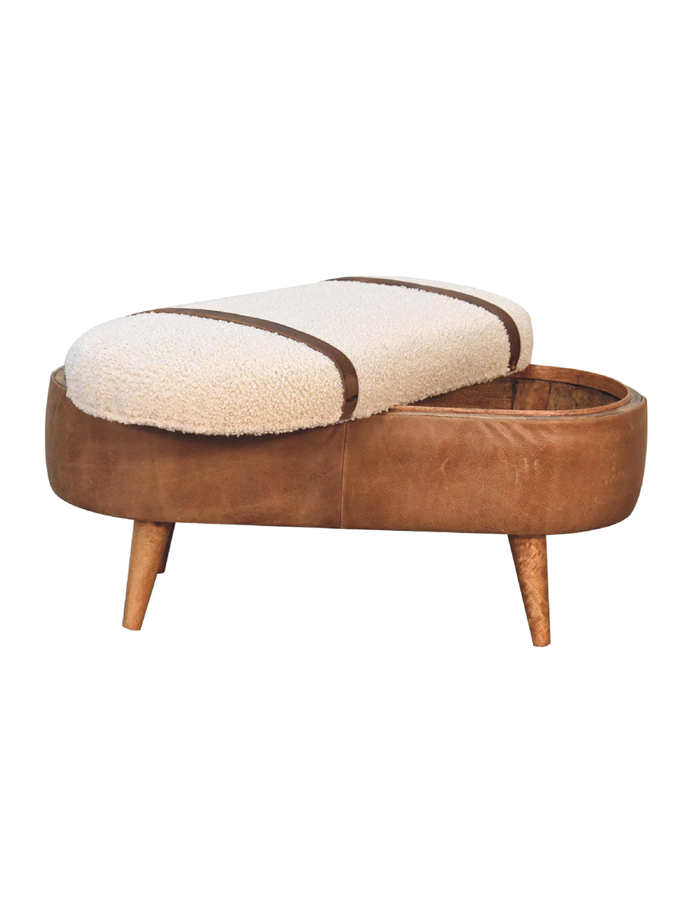 Tan Bufallo Leather Boucle Nordic Bench Artisan Furniture  IN3496-1