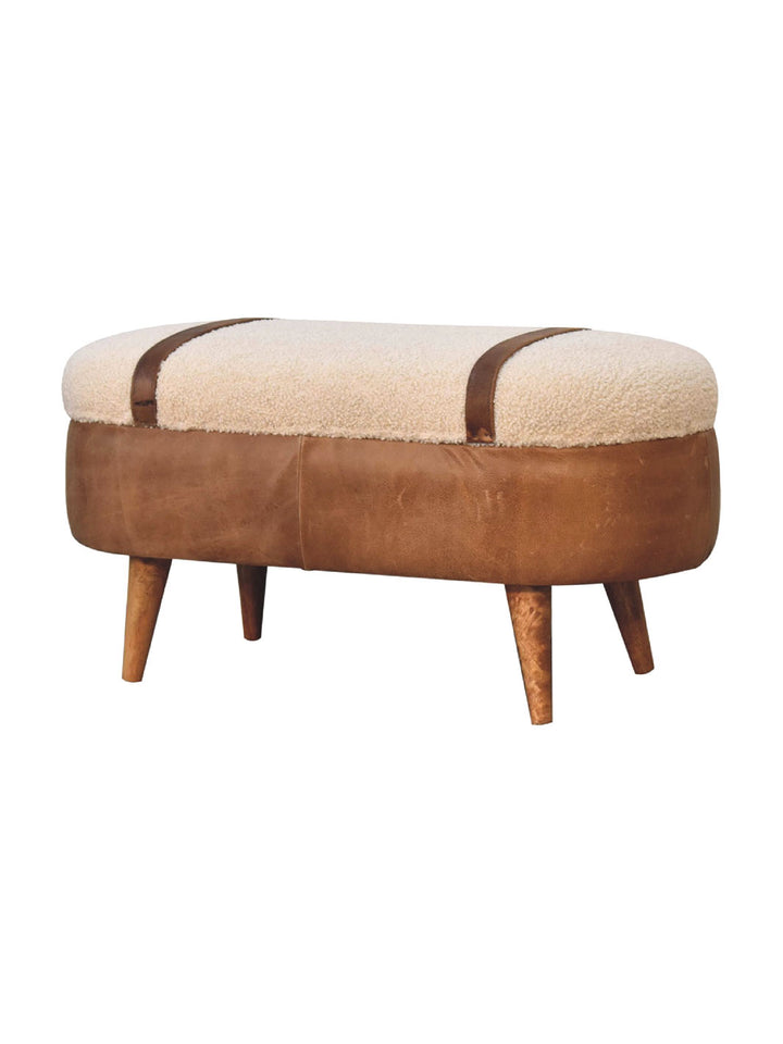 Tan Bufallo Leather Boucle Nordic Bench Artisan Furniture  IN3496-2