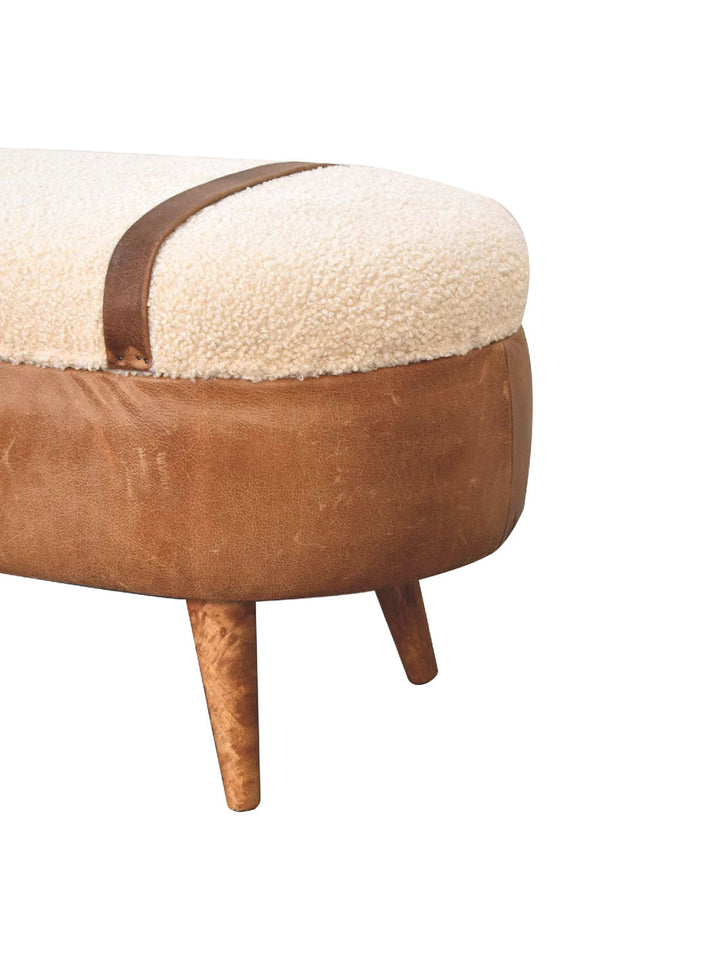 Tan Bufallo Leather Boucle Nordic Bench Artisan Furniture  IN3496-6