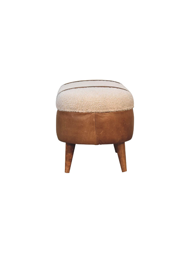 Tan Bufallo Leather Boucle Nordic Bench Artisan Furniture  IN3496-9