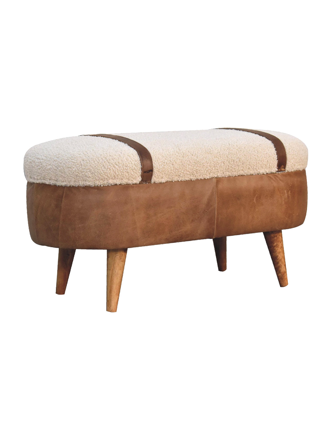 Tan Bufallo Leather Boucle Nordic Bench Artisan Furniture  IN3496