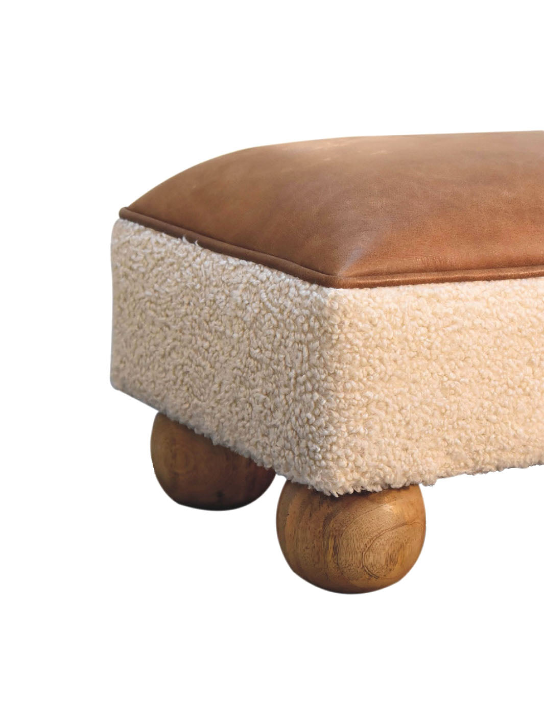 Tan Buffalo Leather Boucle Footstool with Ball Feet Artisan Furniture  IN3498-2