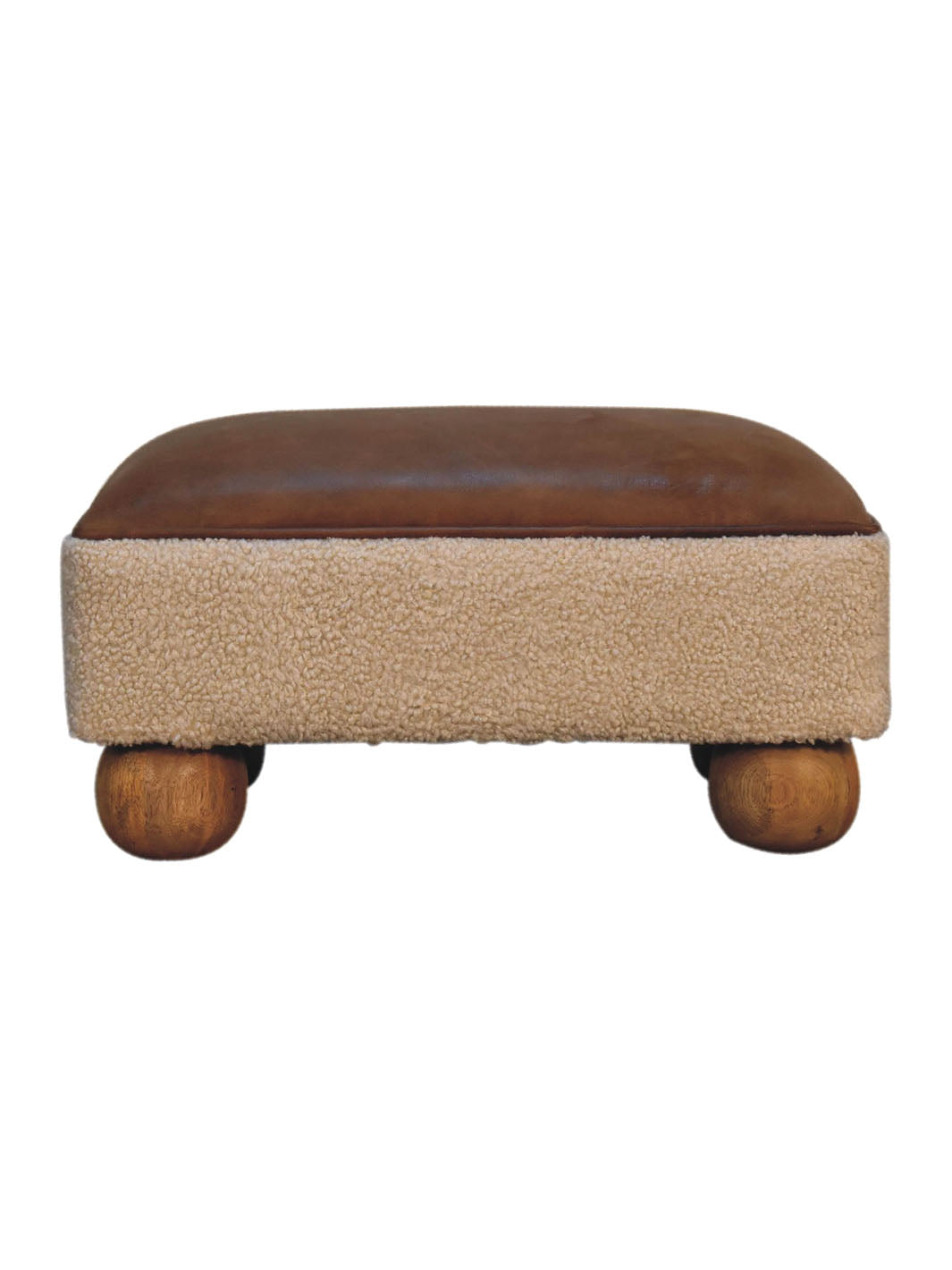 Tan Buffalo Leather Boucle Footstool with Ball Feet Artisan Furniture  IN3498-3