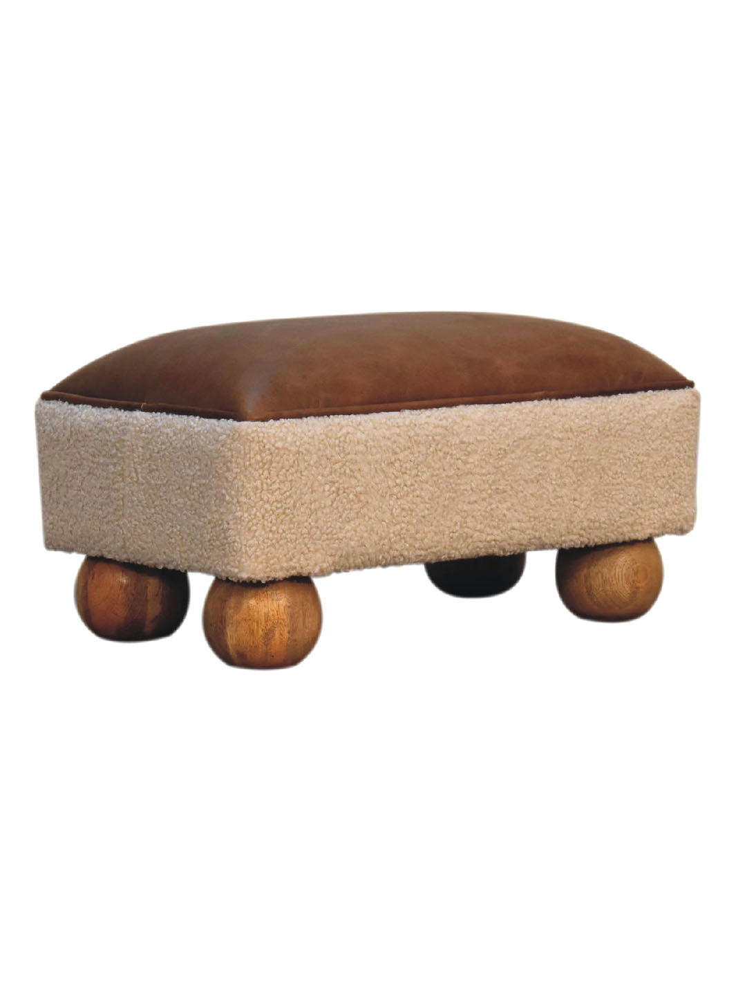 Tan Buffalo Leather Boucle Footstool with Ball Feet Artisan Furniture  IN3498-4