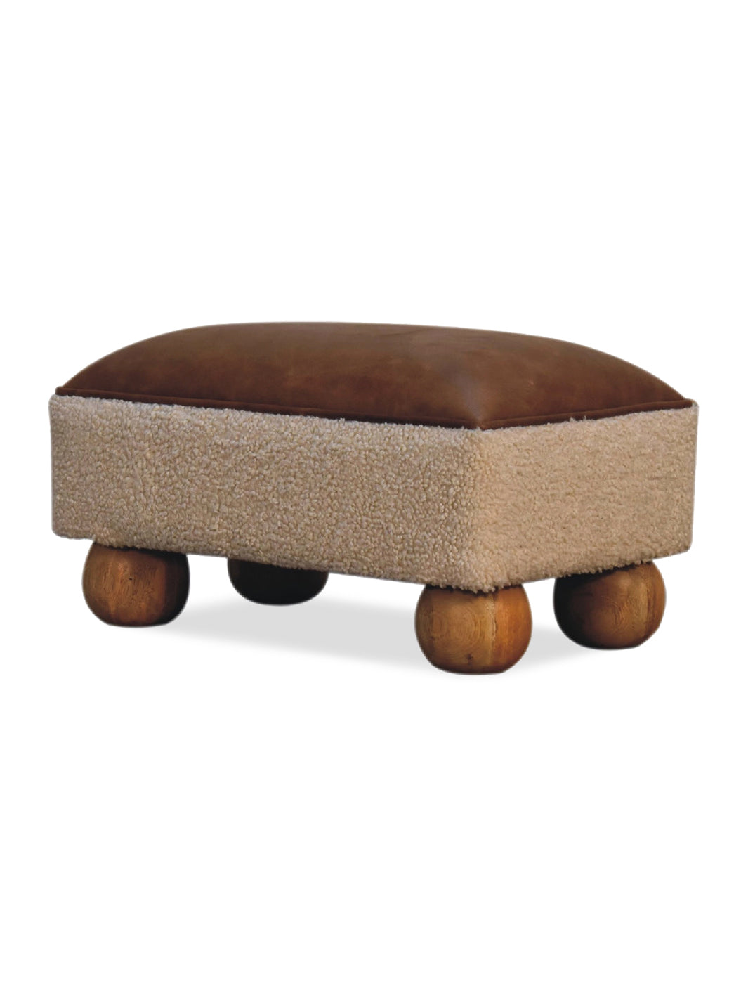 Tan Buffalo Leather Boucle Footstool with Ball Feet Artisan Furniture  IN3498