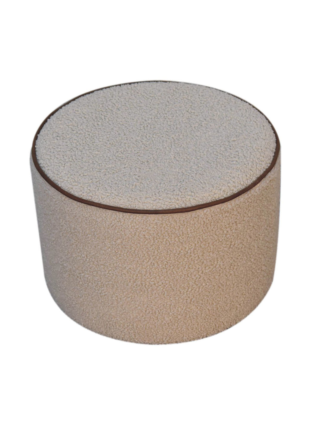 Boucle Round Footstool with Bufallo Leather Piping Artisan Furniture  IN3503-4