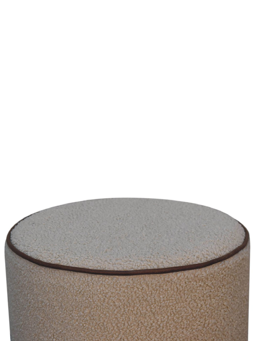 Boucle Round Footstool with Bufallo Leather Piping Artisan Furniture  IN3503-5