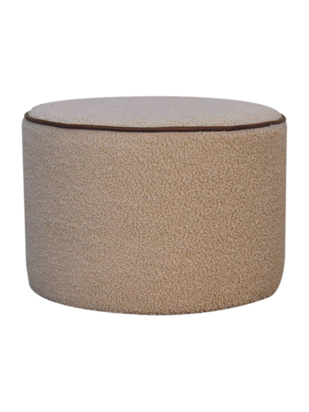 Boucle Round Footstool with Bufallo Leather Piping Artisan Furniture  IN3503-7