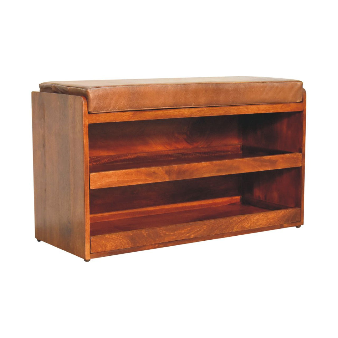 Buffalo Hide Pull out Chestnut Shoe Storage Bench