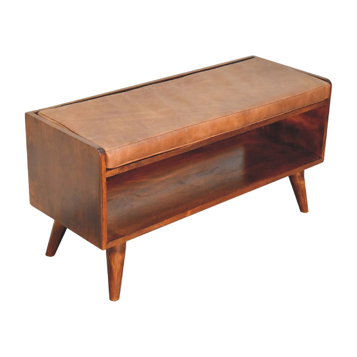 Chestnut Bench with Brown Leather Seatpad