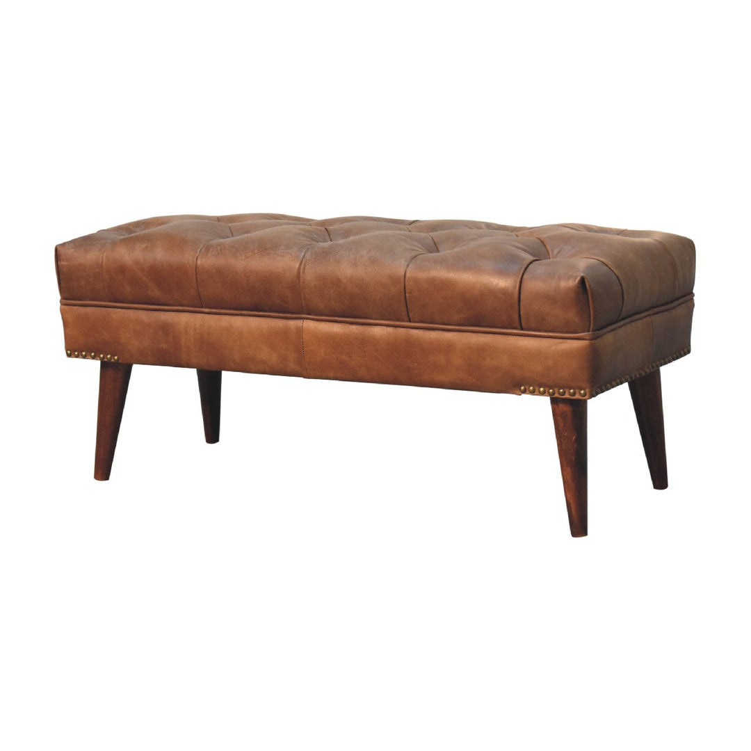 Harbour Brown Leather Bench