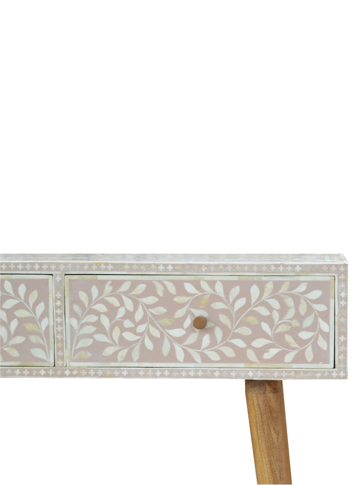 Light Taupe Floral Bone Inlay Console Table Artisan Furniture Console Tables IN961-4