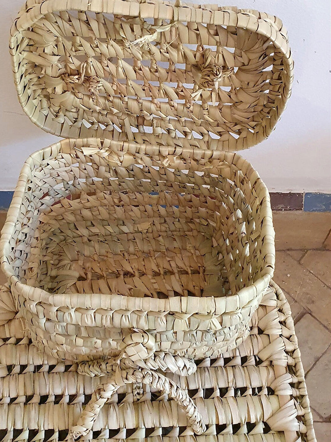 Handcrafted Trio Palm Leaf Wicker Storage Basket