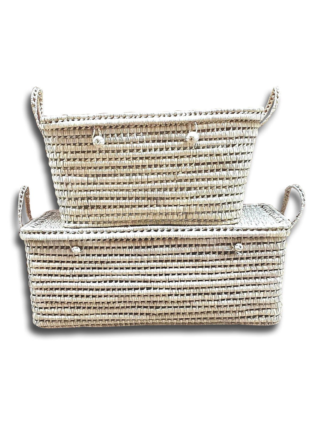 Handcrafted Duo Palm Leaf Wicker Storage Basket Libitii Baskets LIB-0005