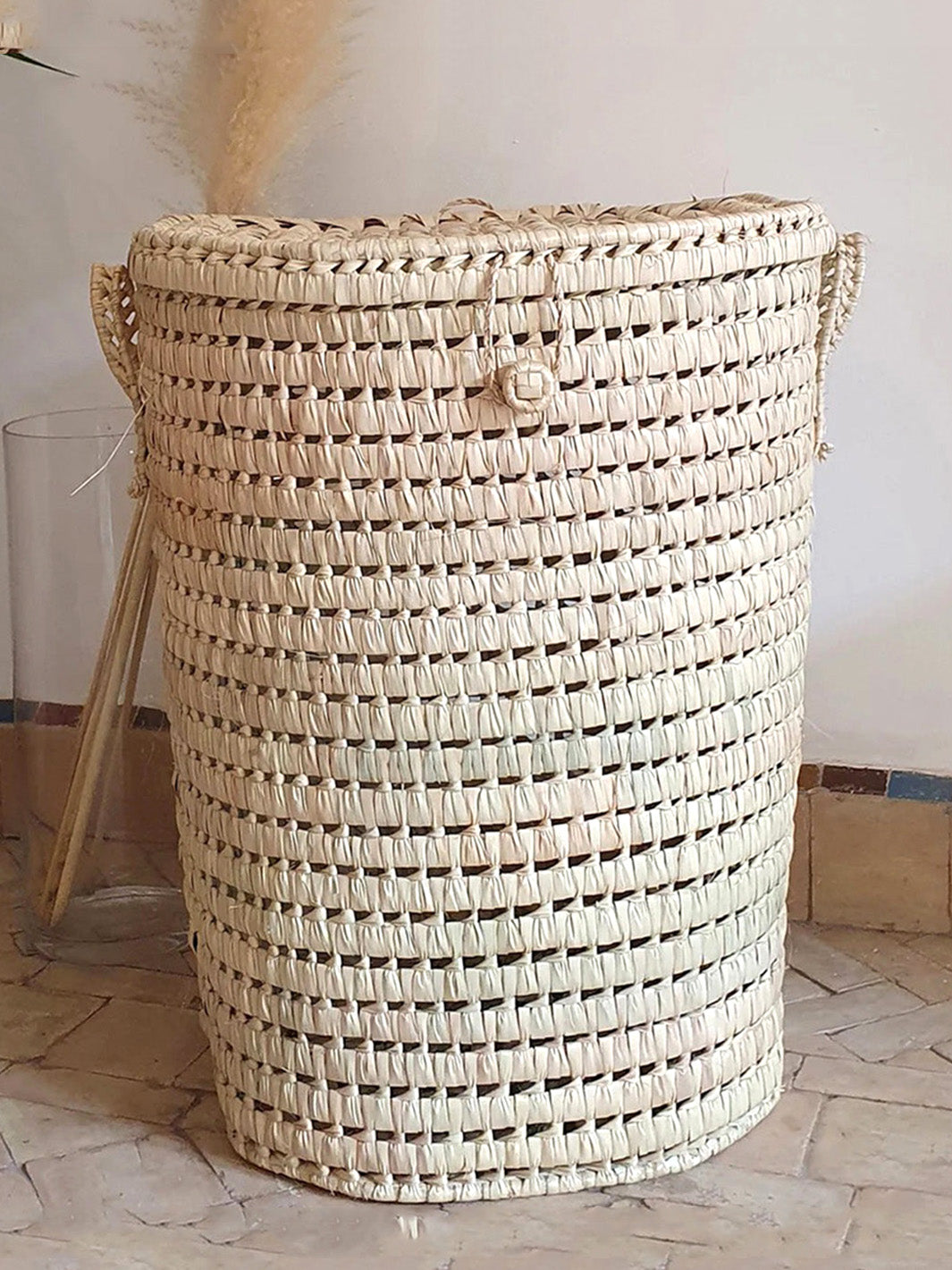 Handcrafted Moroccan Palm Leaves Round Storage Basket Libitii Storage & Organization LIB-0007-3
