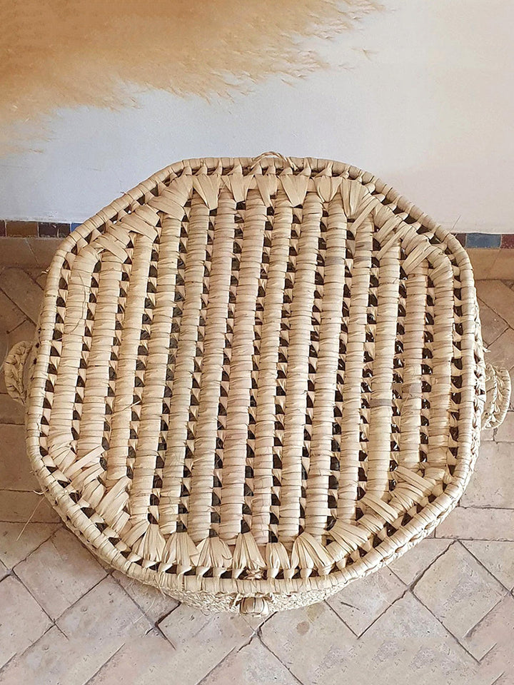 Handcrafted Moroccan Palm Leaves Round Storage Basket Libitii Storage & Organization LIB-0007-4