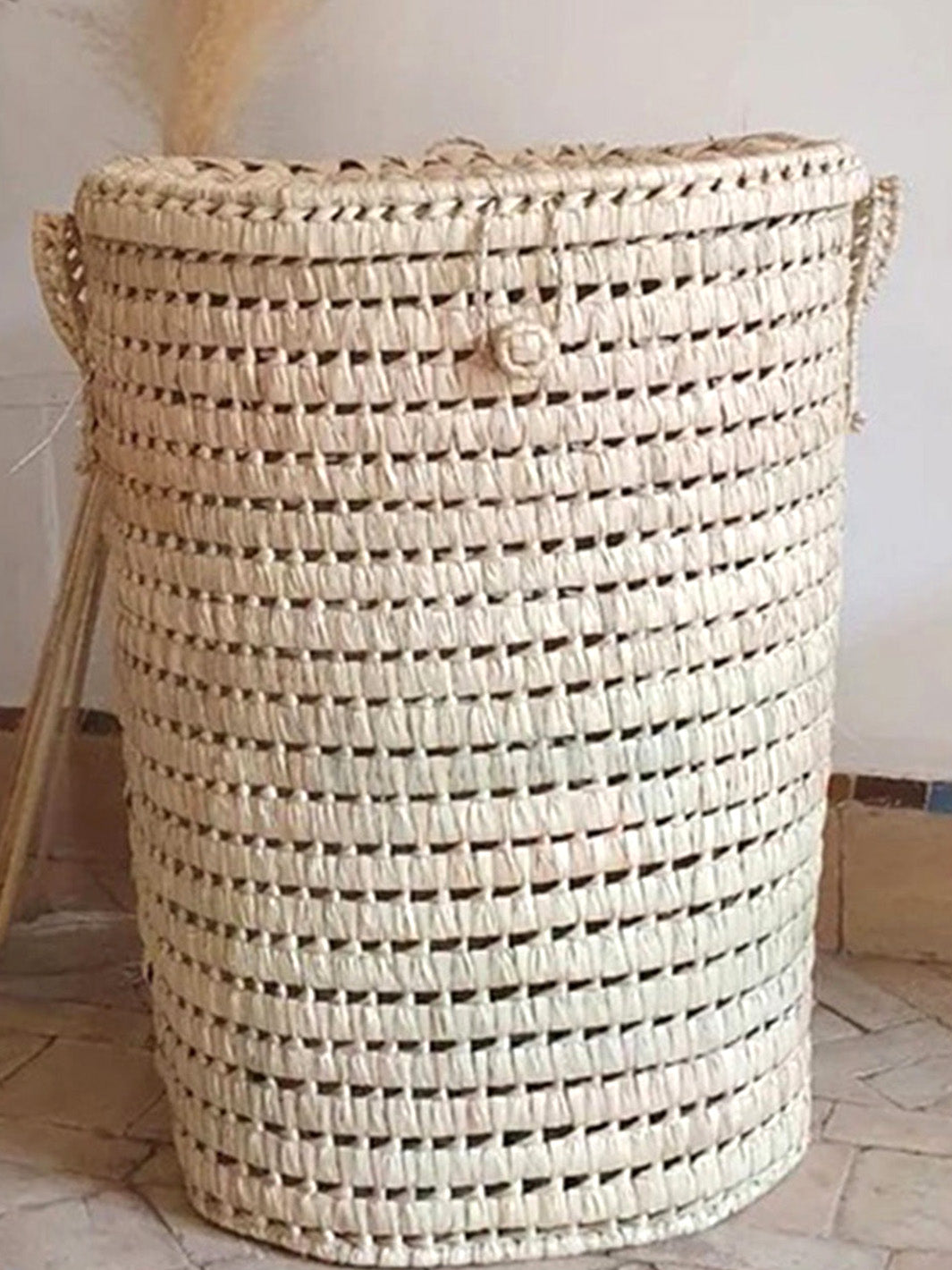 Handcrafted Moroccan Palm Leaves Round Storage Basket Libitii Storage & Organization LIB-0007-5