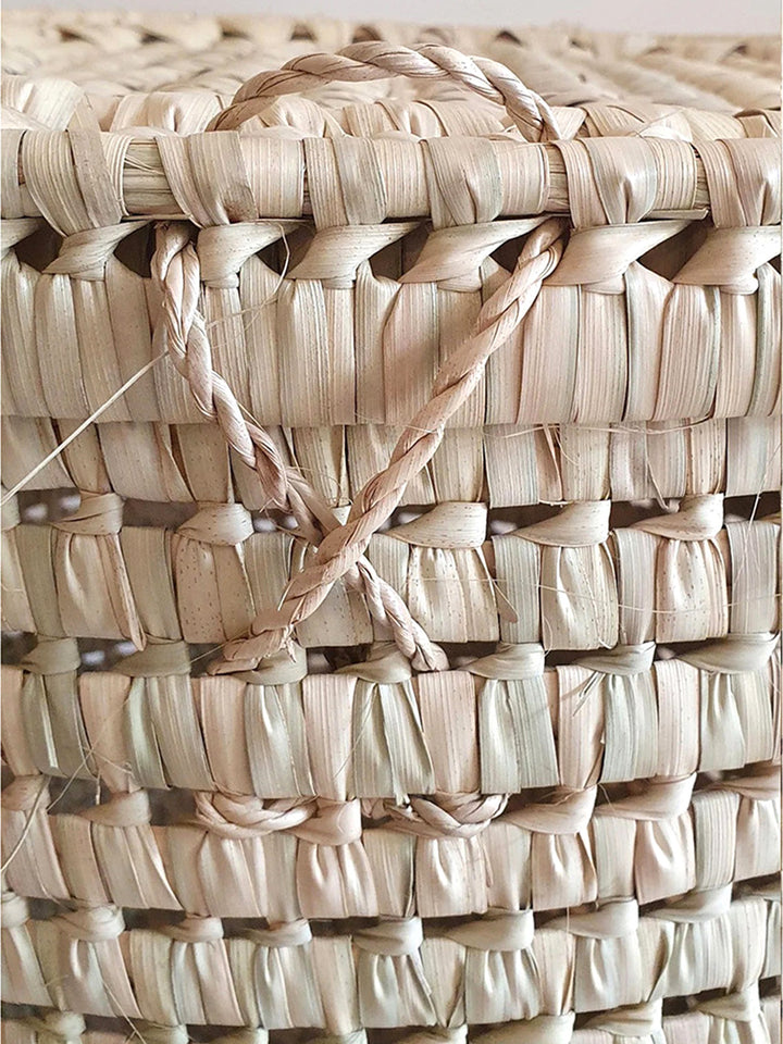 Handcrafted Moroccan Palm Leaves Round Storage Basket Libitii Storage & Organization LIB-0007-6