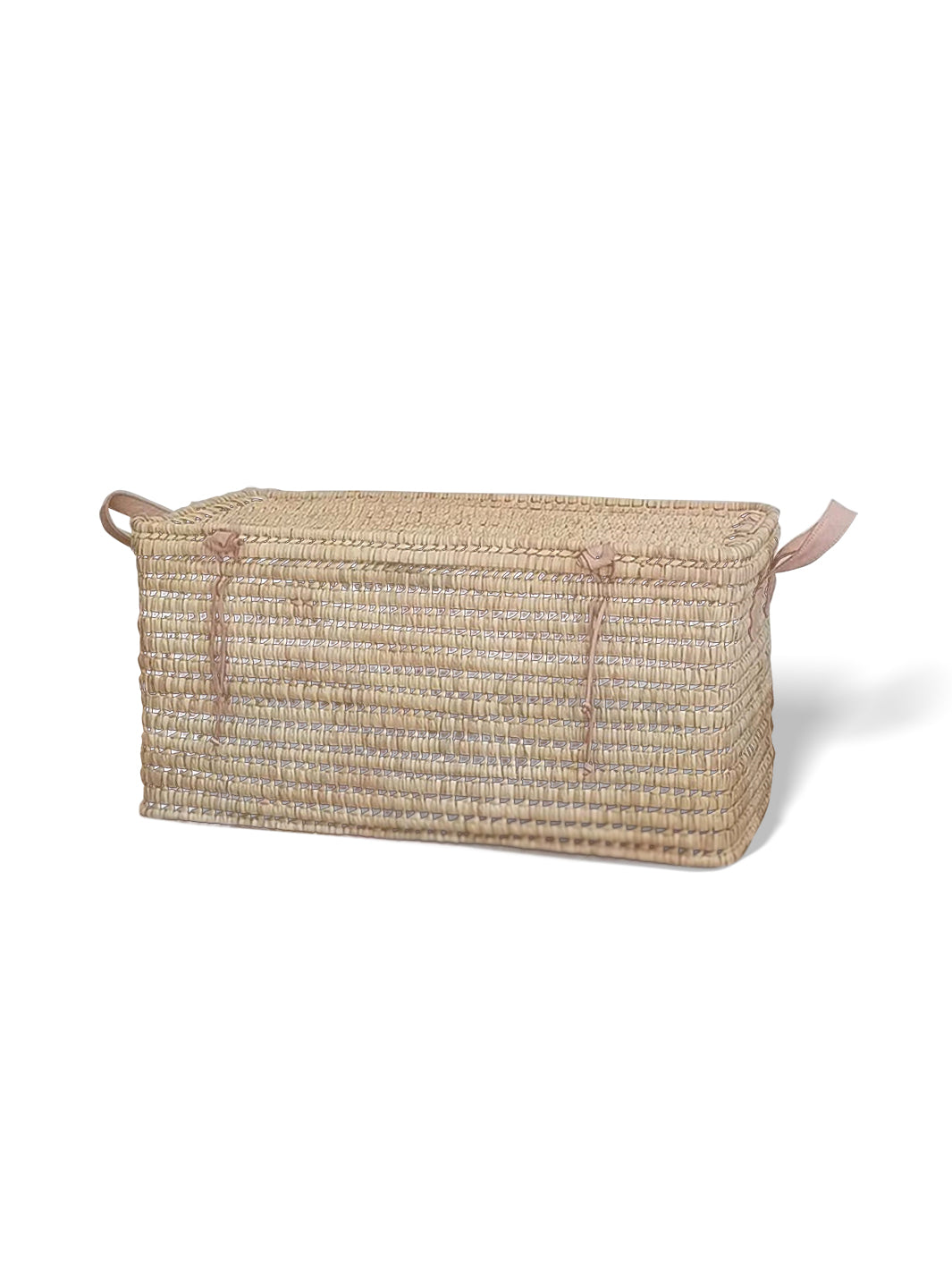 Handcrafted Wicker Palm Leaf Storage Trunk | Rattan Ottoman Storage Box with Lid Libitii Baskets LIB-0014
