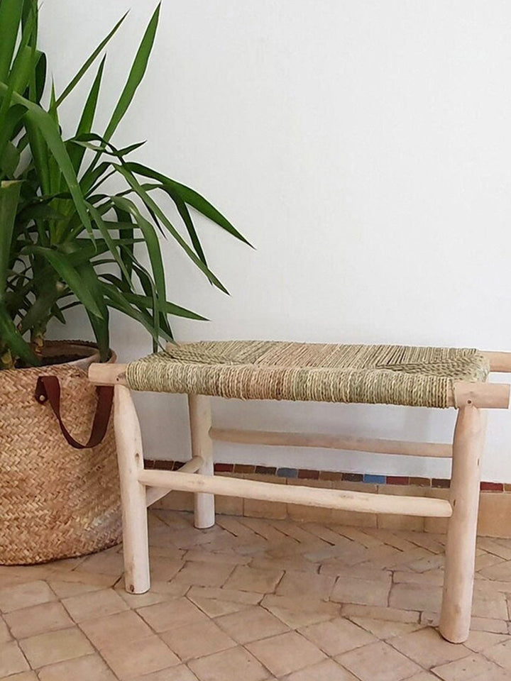 Handcrafted Natural Braiding Solid Wicker Wooden Bench Libitii Benches LIB-0026-2
