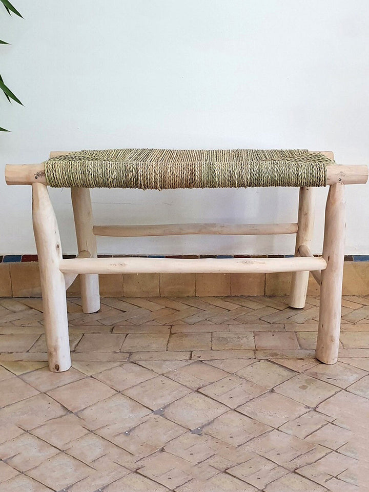 Handcrafted Natural Braiding Solid Wicker Wooden Bench Libitii Benches LIB-0026-5
