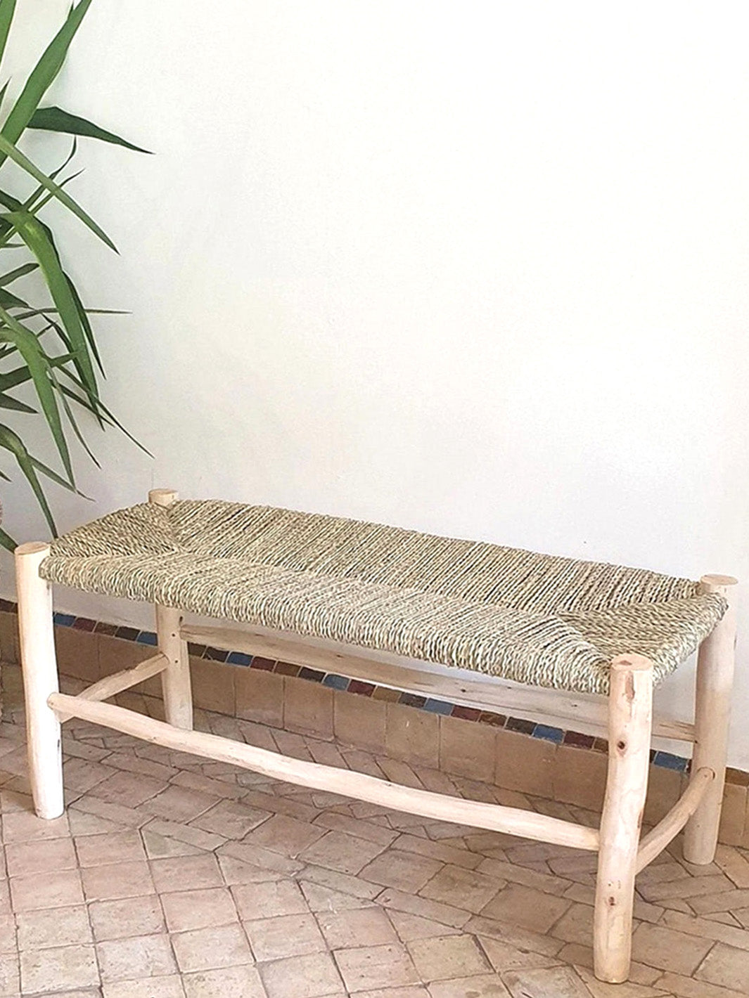 Handcrafted Solid Natural Braiding Wooden Bench