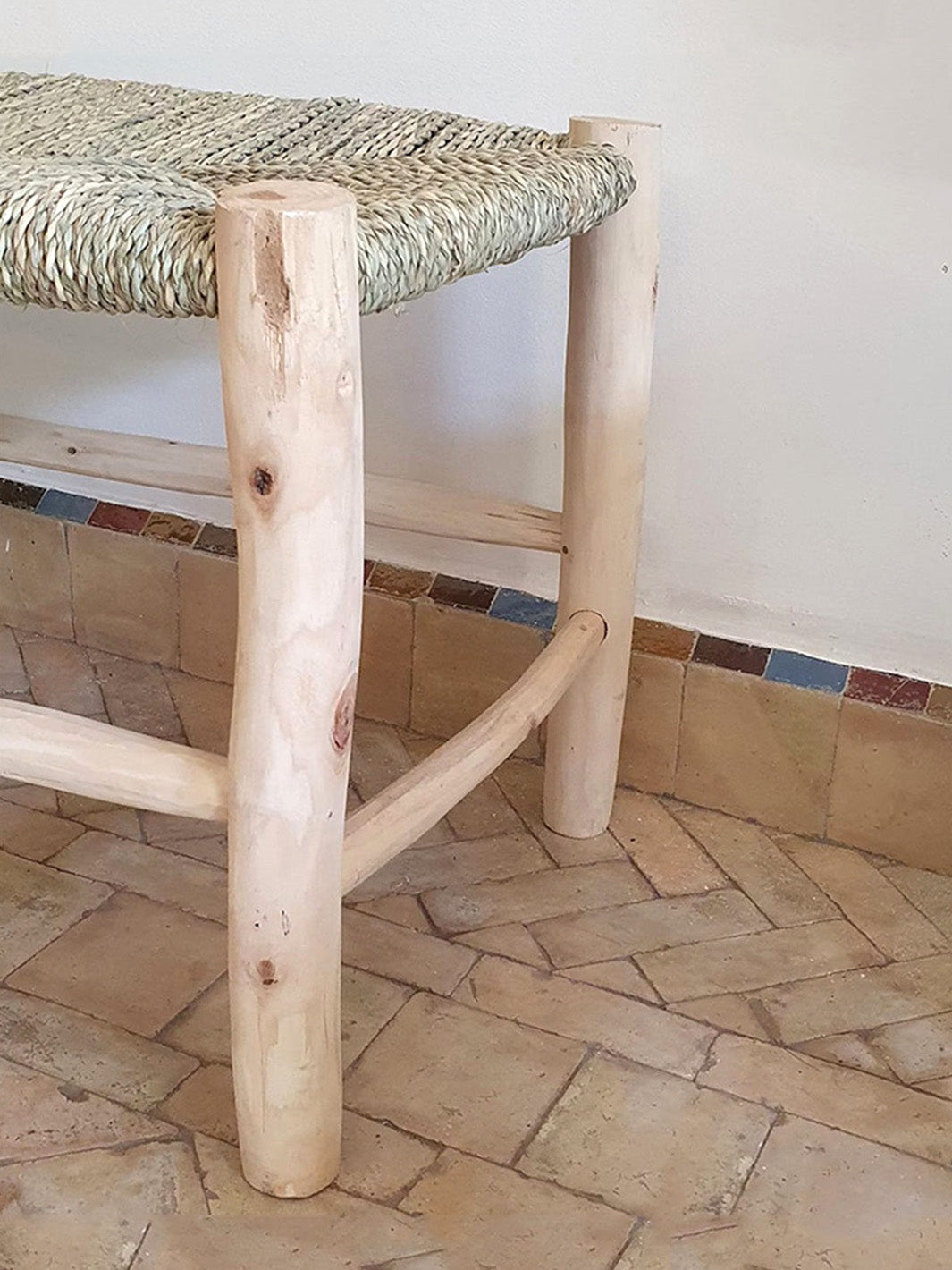 Handcrafted Solid Natural Braiding Wooden Bench