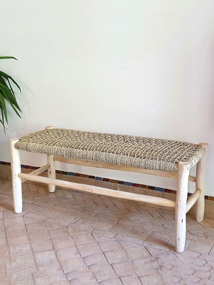 Handcrafted Natural Braiding Solid Wood Bench Libitii Benches LIB-0059-3