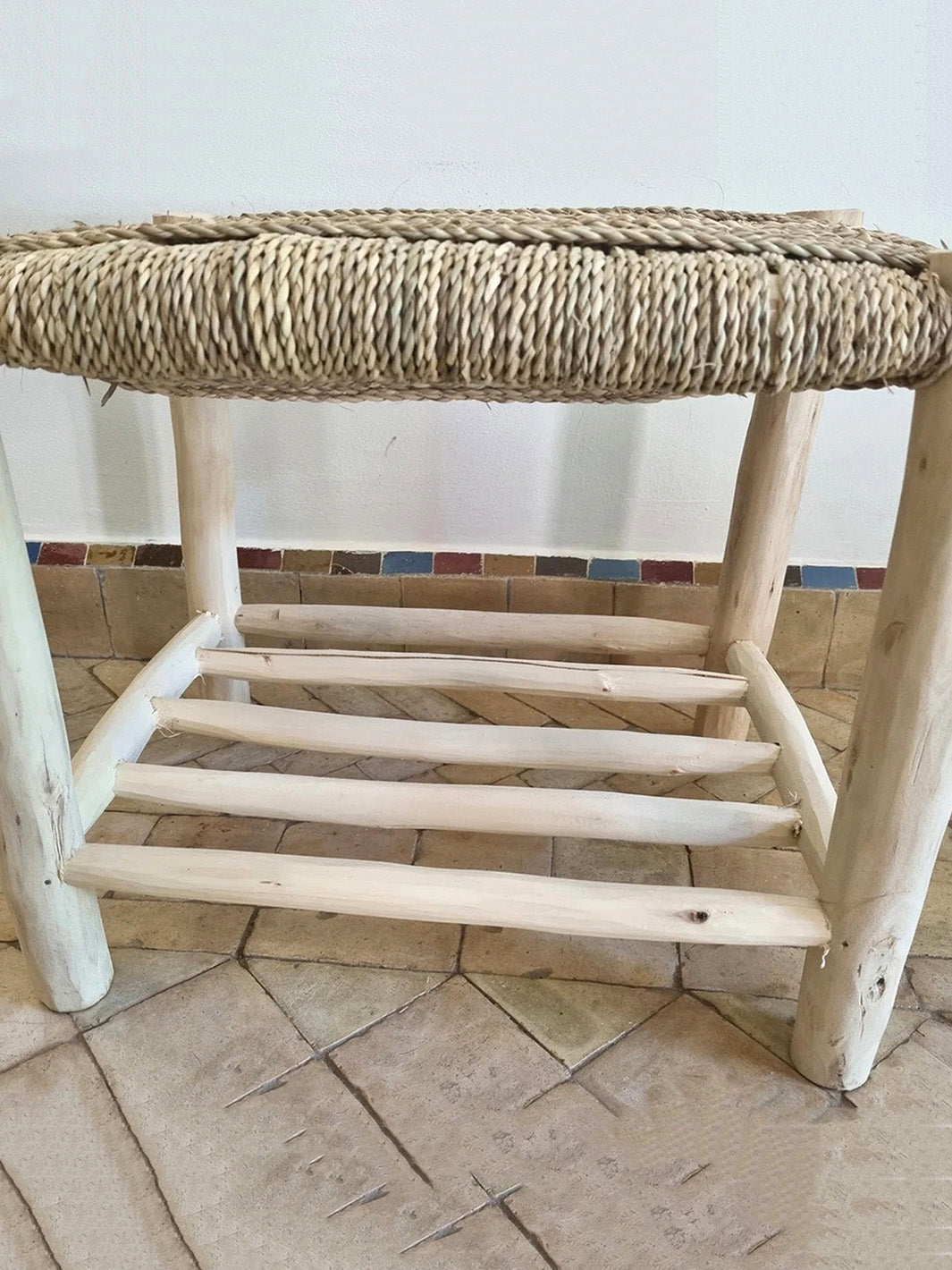 Handcrafted Natural Braiding Solid Wooden Bench Libitii Benches LIB-0083-2