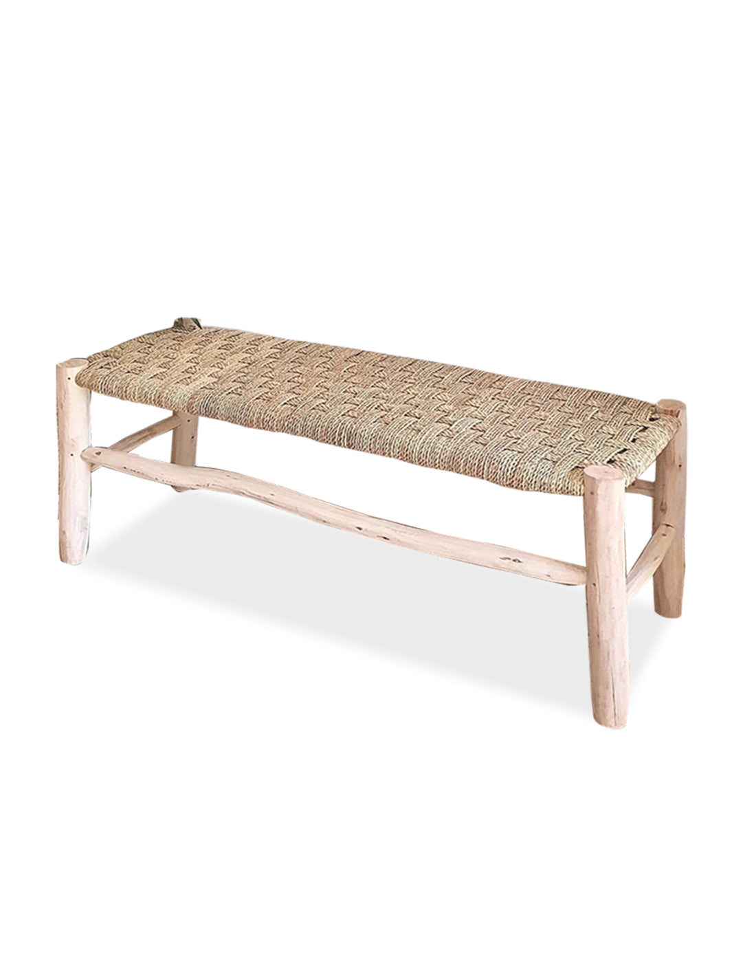 Handcrafted Natural Braiding Solid Wooden Bench | Checkered Pattern Braiding Libitii Benches LIB-0097