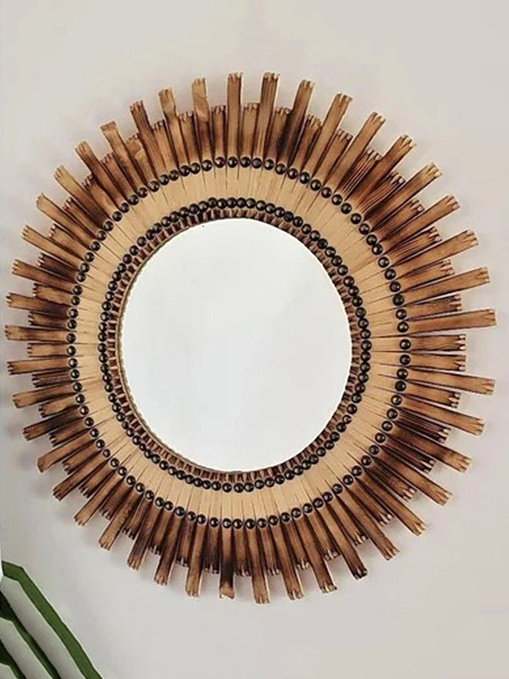 Handcrafted Large Wooden Rounded Wall Mirror Libitii Mirrors LIB-0110-2
