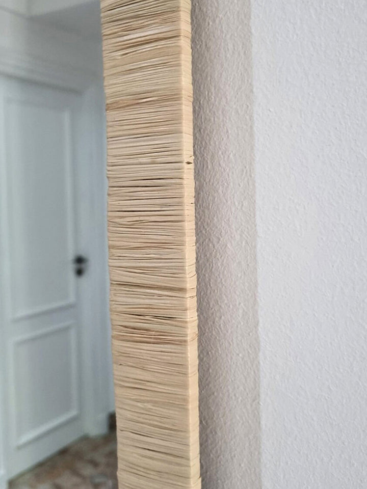 Handcrafted Raffia Wicker Wood Wall Mirror