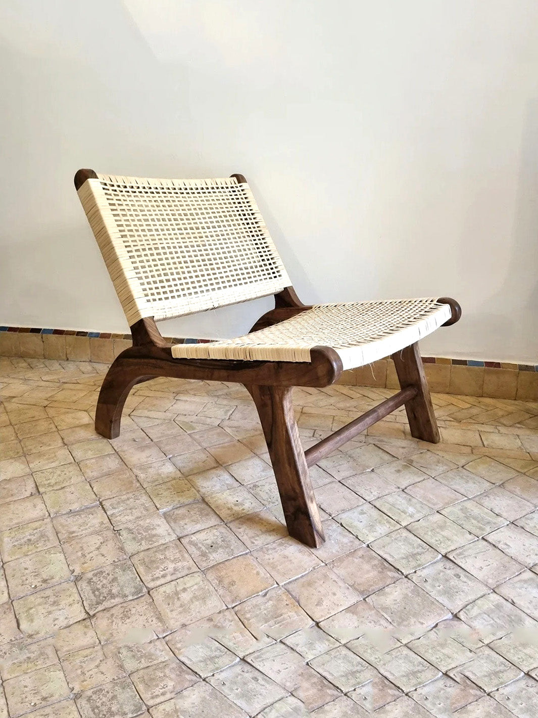 Handcrafted Moroccan Rattan Canning Wooden Armchair Libitii Floor Chairs LIB-0158-5