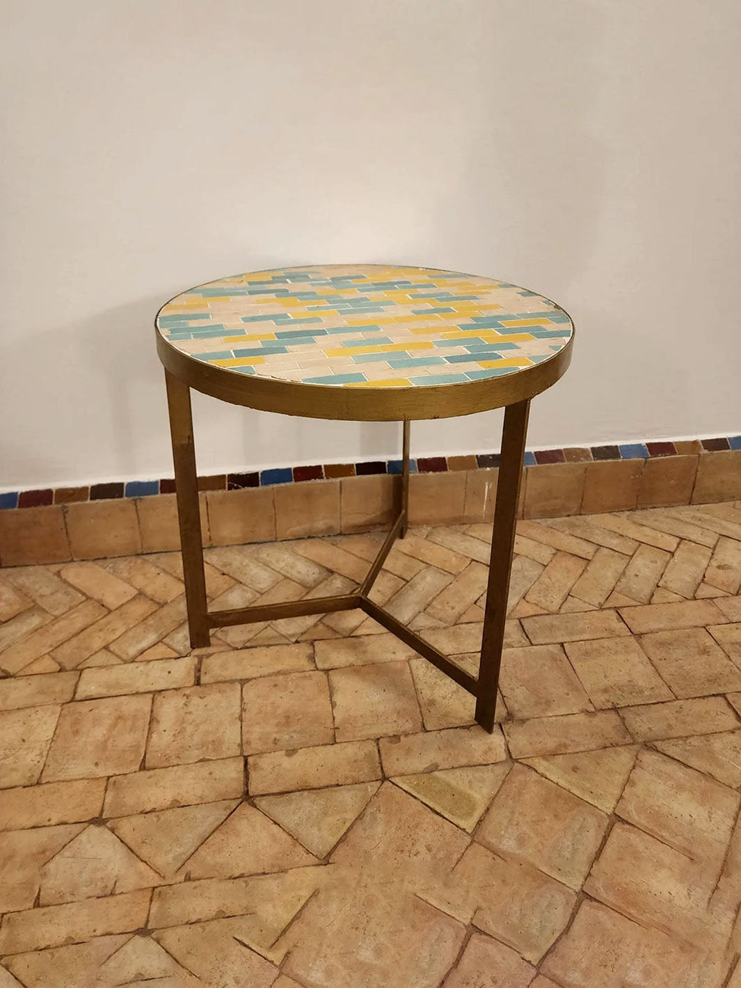 Handcrafted Berber Rounded Coffee Table w/ Zellige Tile