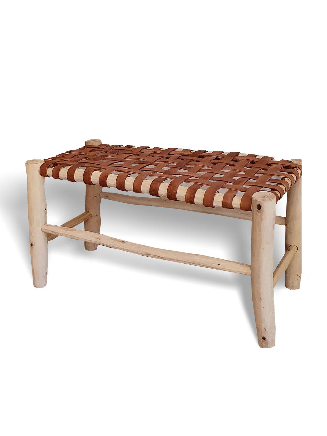 Handcrafted Moroccan Wooden Bench w/ Braided Leather Libitii Benches LIB-0161