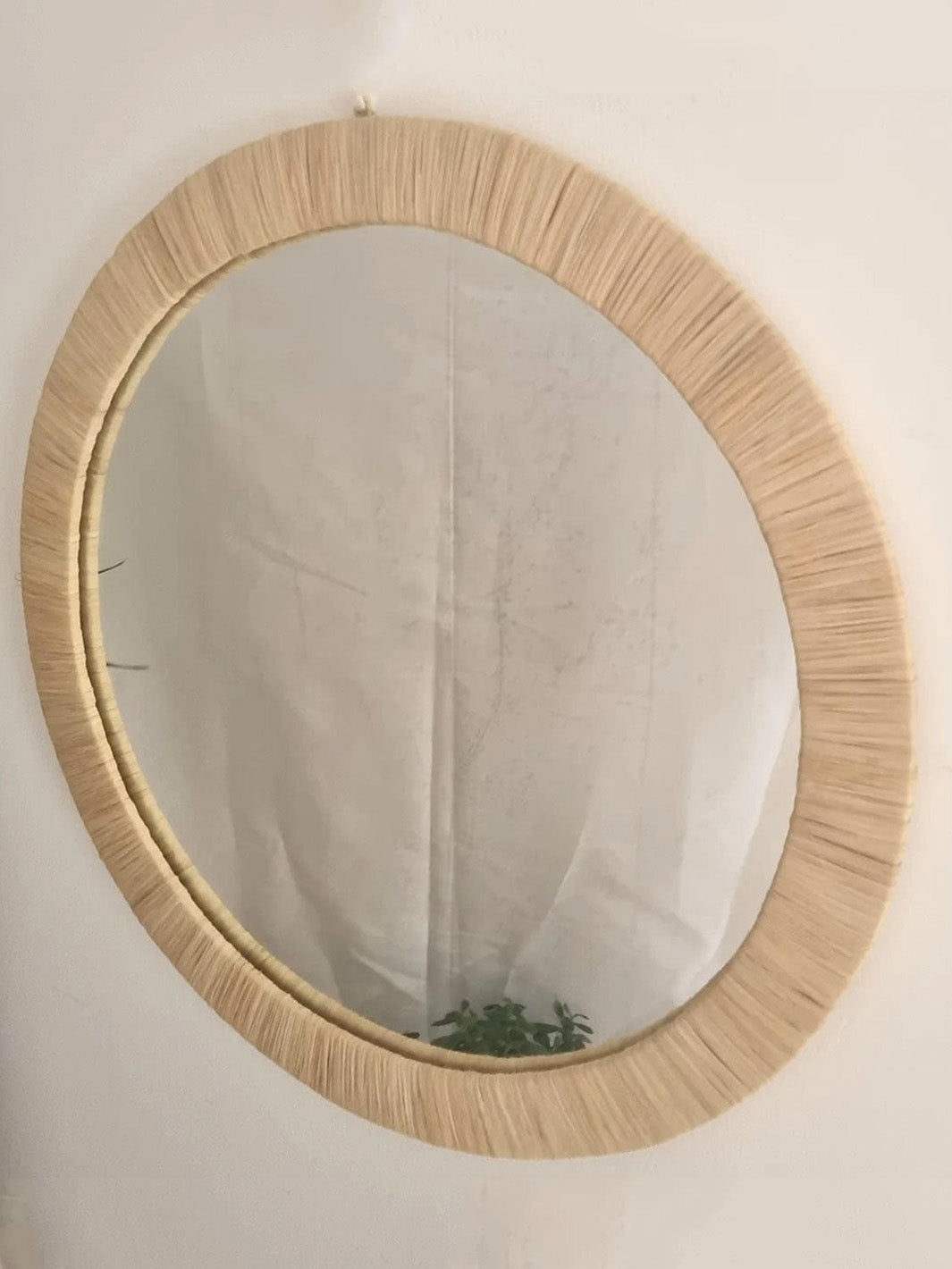Handcrafted Rounded Natural Raffia Wall Mirror
