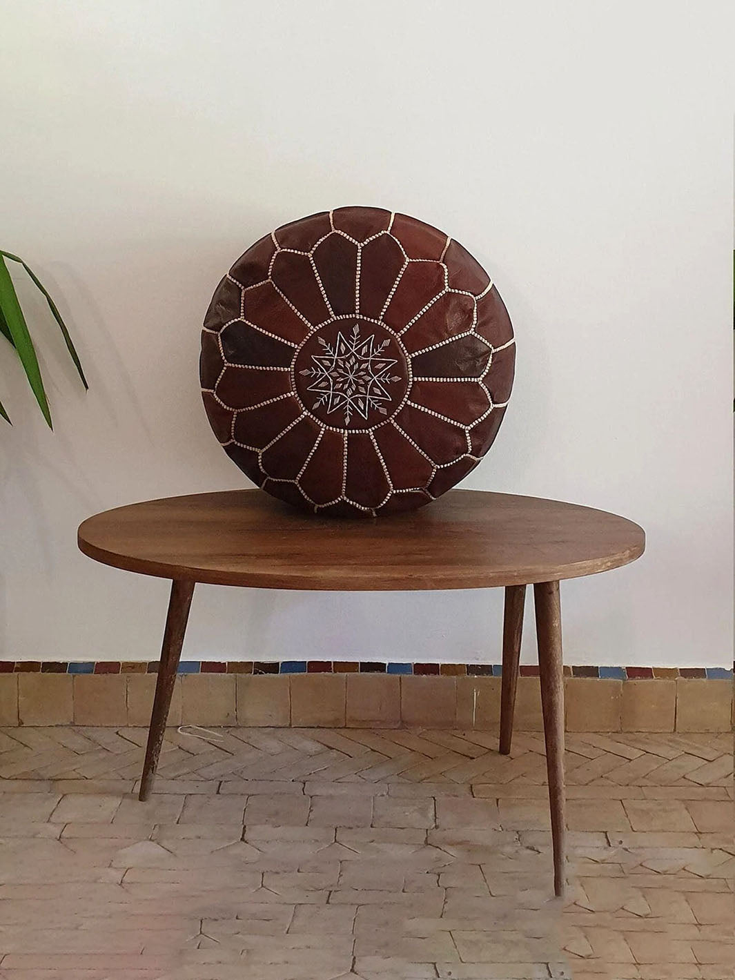 Handcrafted Brown Moroccan Leather Pouf Libitii Poufs LIB-0181-3
