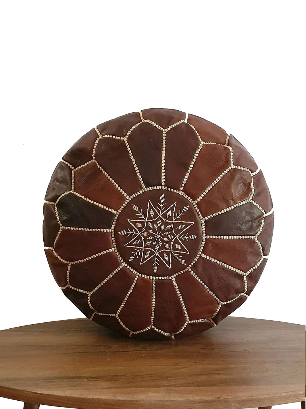 Handcrafted Brown Moroccan Leather Pouf Libitii Poufs LIB-0181